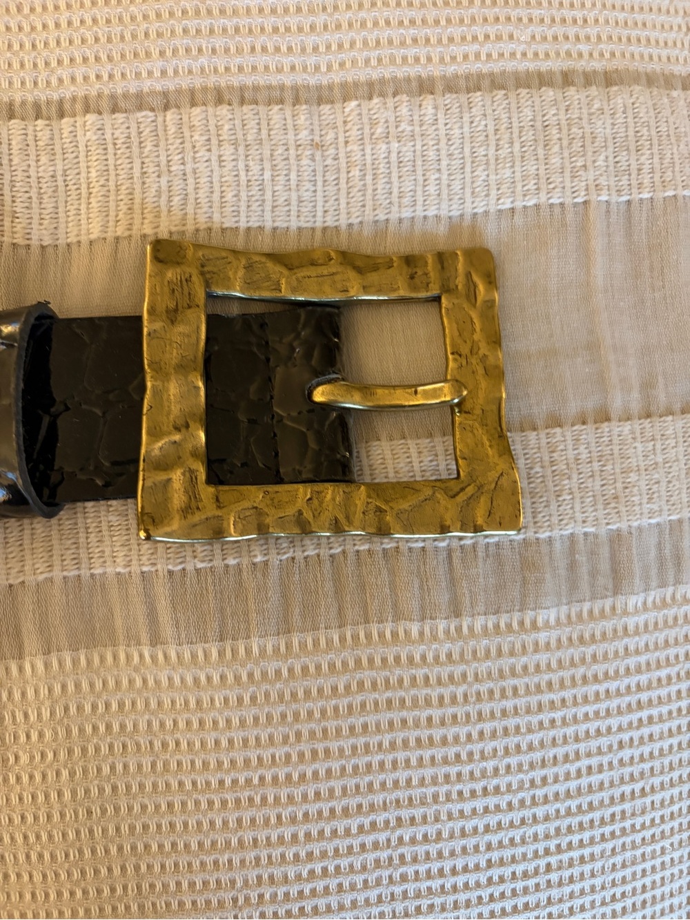 Sleek Black Leather Belt with Gold Buckle